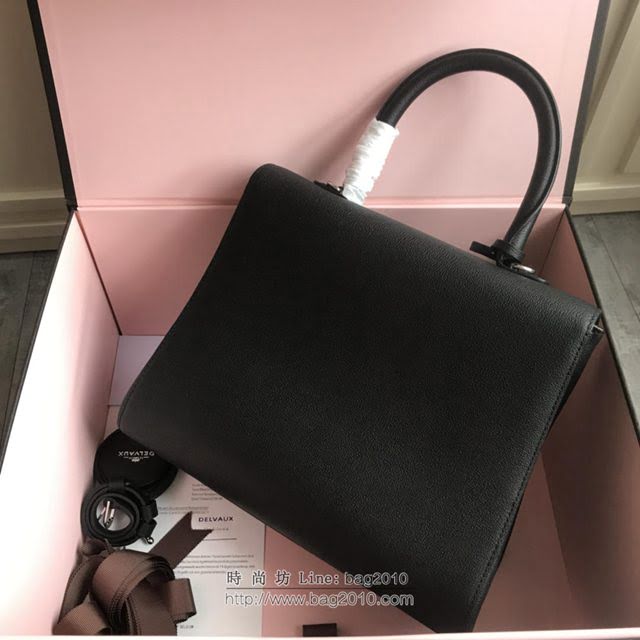 DELVAUX女包 2019春夏最新色 專櫃原廠皮 德爾沃女手提包 DV0028黑銀 中號 Delvaux單肩斜挎包  fcs1170